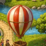 A red and cream hot-air balloon.